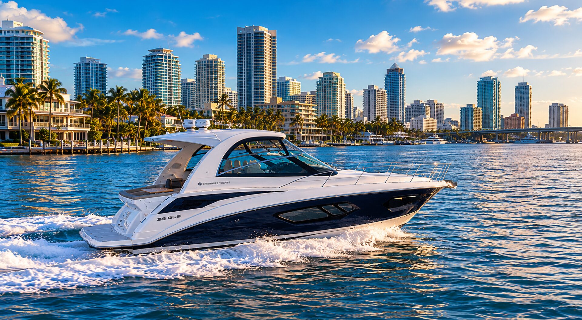 Boat Protection Experts Fort Lauderdale — Boat Warranty & Marine Protection Yacht running off the Fort Lauderdale coast at golden hour — marine protection for boat and yacht owners